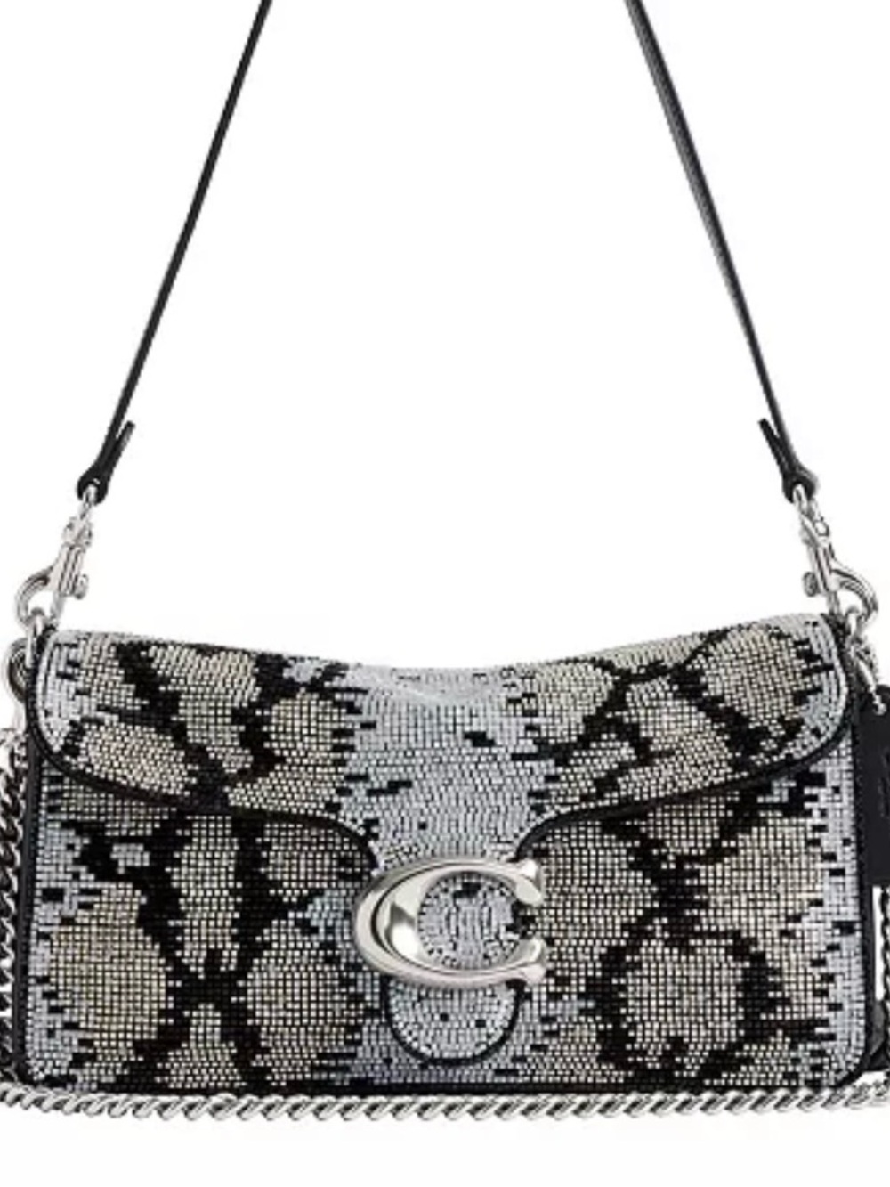Coach Crystal Snake-Print Shoulder Bag in Black and Silver